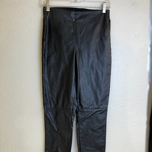 H&M Divided Black Faux Leather Panel Leggings Size 6 - Picture 1 of 9